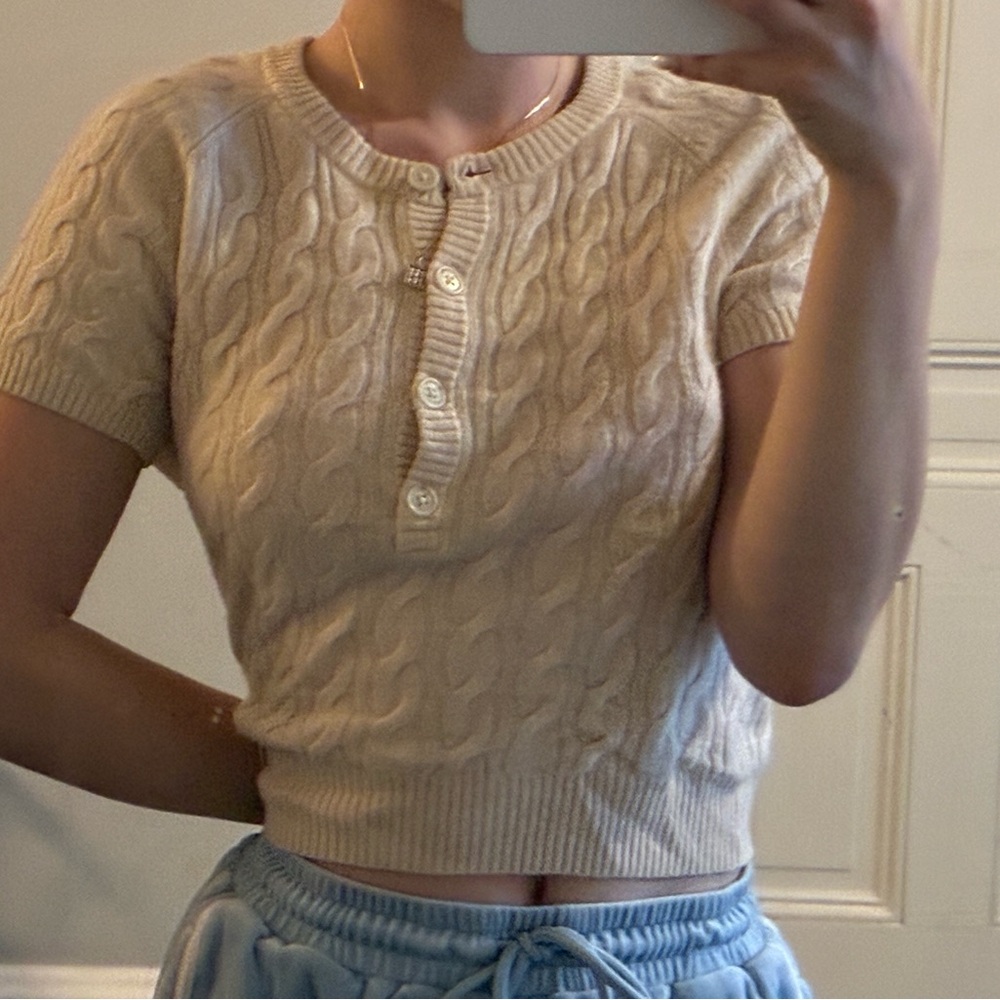 J. Crew Cream Ribbed Crop Sweater